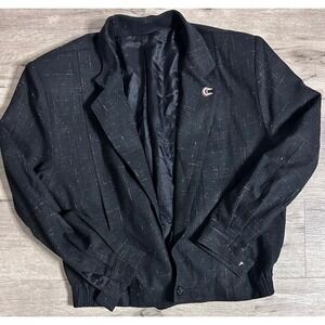 Retro Vintage 80s Black Wool Blend Bomber Jacket Made in USA Womens Medium